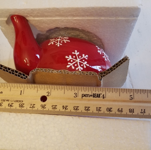 NIB 3 Pc Set Harry & David Snowdays Tea For One Lid Teapot Cup Red - Picture 10 of 10